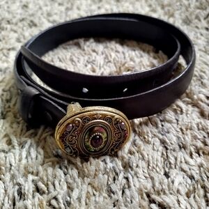 Michal Golan Abalone and Rhinestone Filigree buckle belt women's sz M